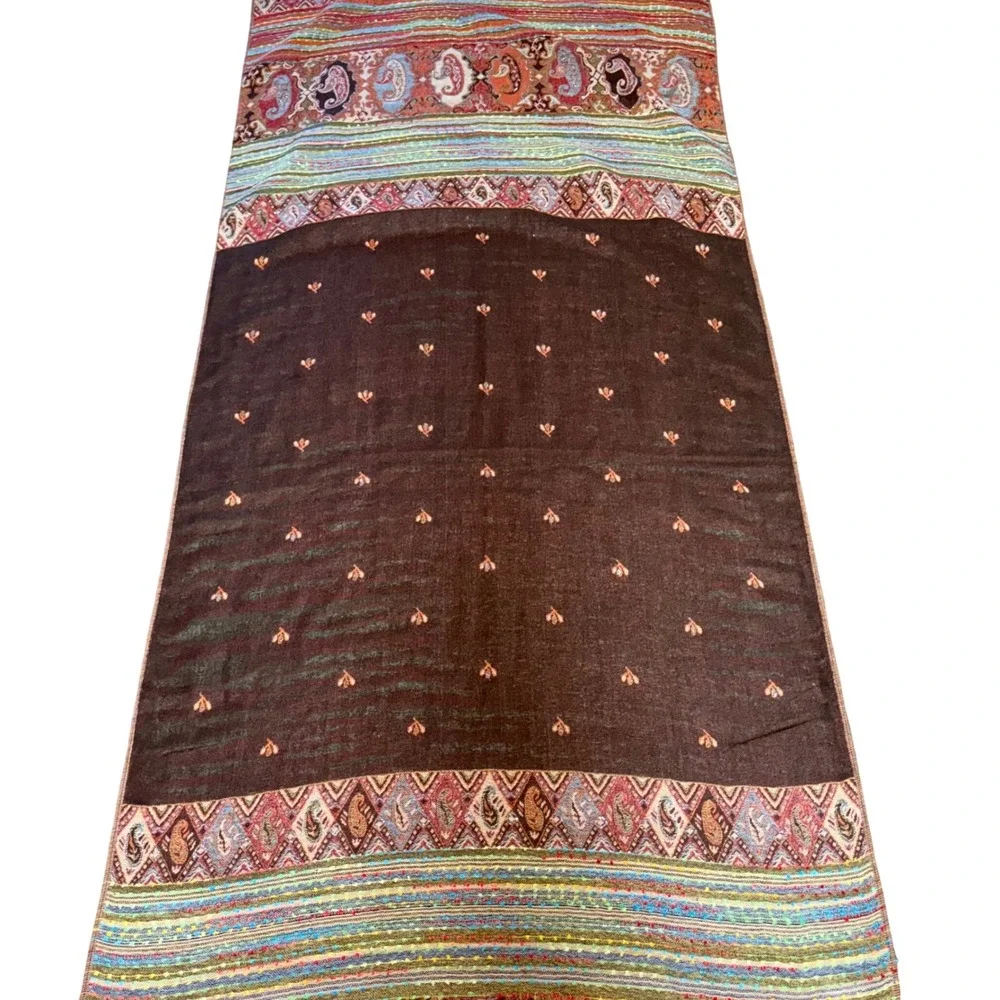 Vintage Cashmere Silk Scarf shawl‎ bohemian indie paisley wrap festival brown
